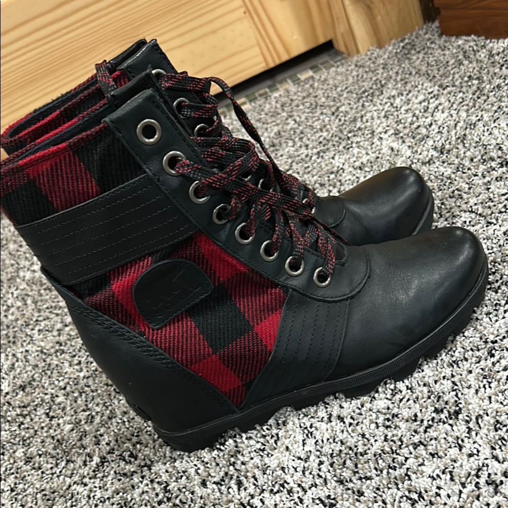 Black and Red Plaid Women's Boots